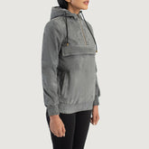 Grey Suede Hooded Pullover Jacket